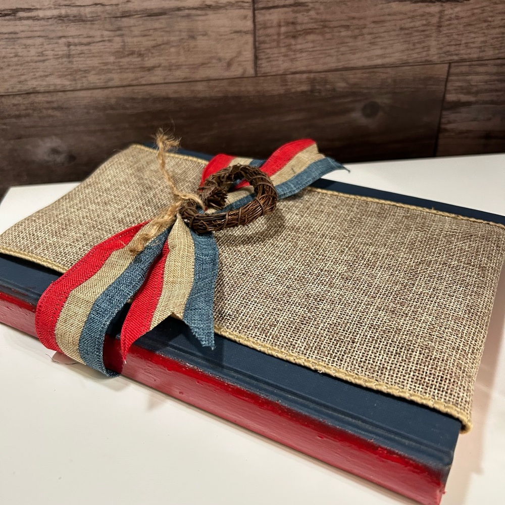Handcrafted Primitive Burlap and Ribbon Book Decor